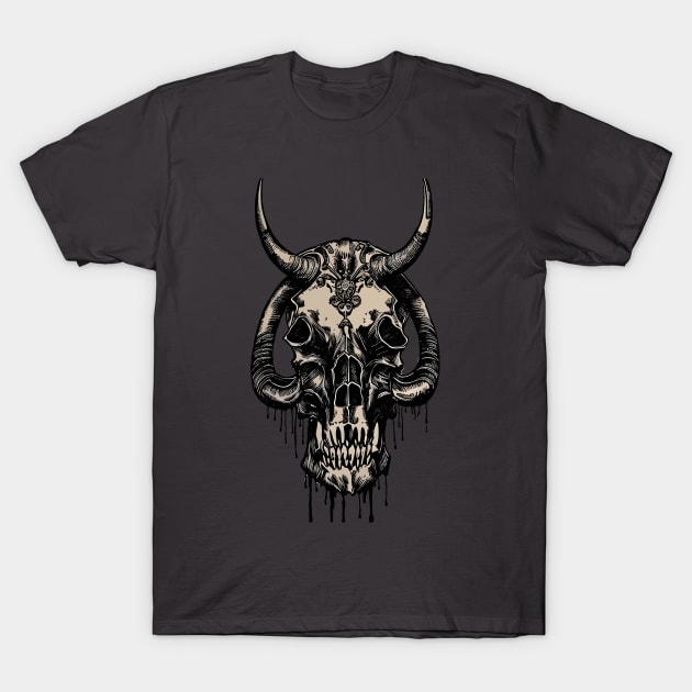 Tribal Tattoo Bulls Skull T-Shirt by Obotan Mmienu